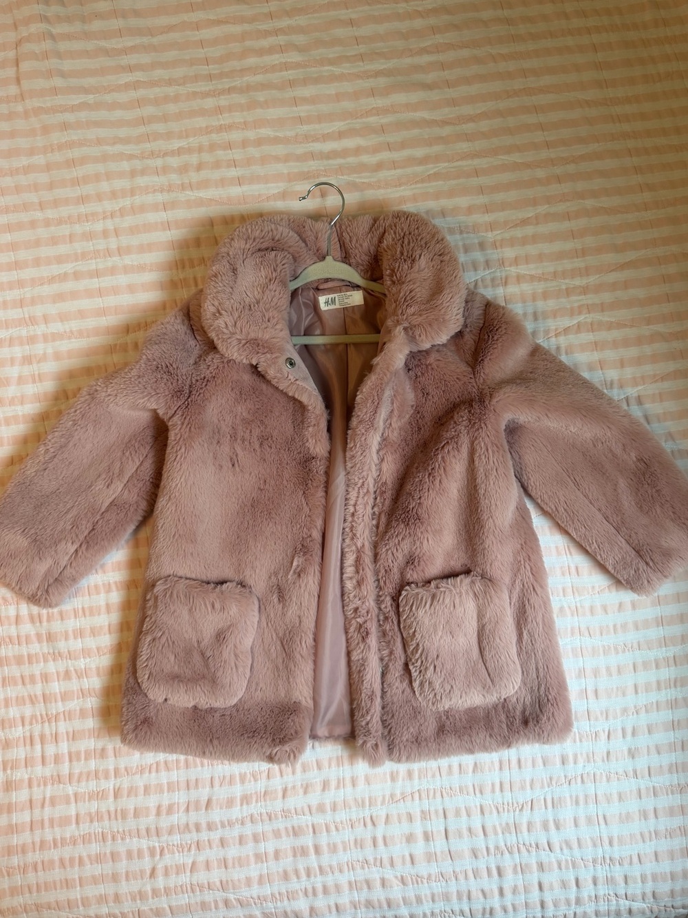 H&M Girls' Dusty Pink Faux Fur Puffer Coat